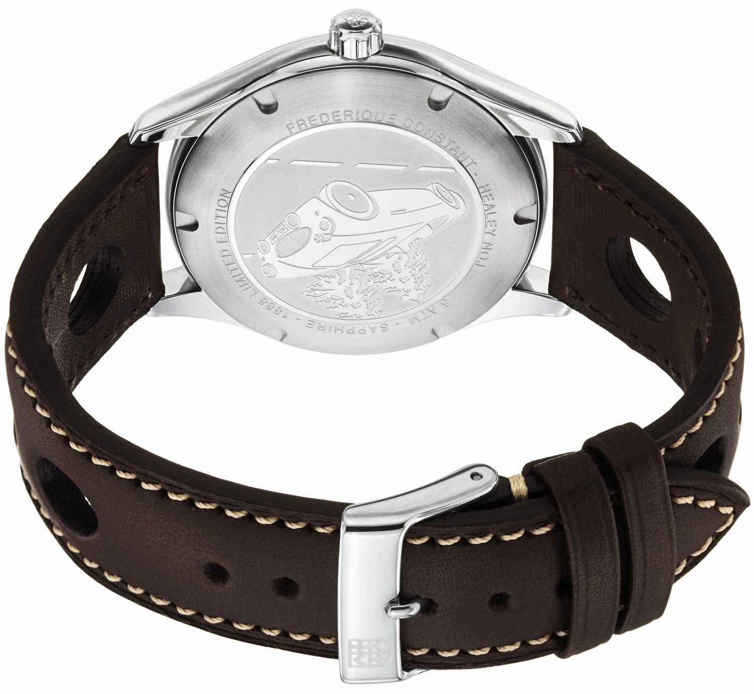 Limited Edition Frederique Constant Vintage Rally Healey Automatic Stainless Steel Silver Dial Brown Leather Strap Date Mens Watch FC-303HV5B6