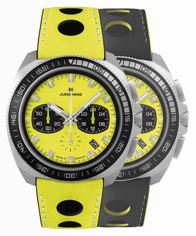 Limited Edition Junghans 1972 Chronoscope FIS Lemon Chronograph Stainless Steel Yellow Dial Yellow Leather Strap Interchangeable Black Leather Strap Date Quartz Mens Watch 41/4369.00
