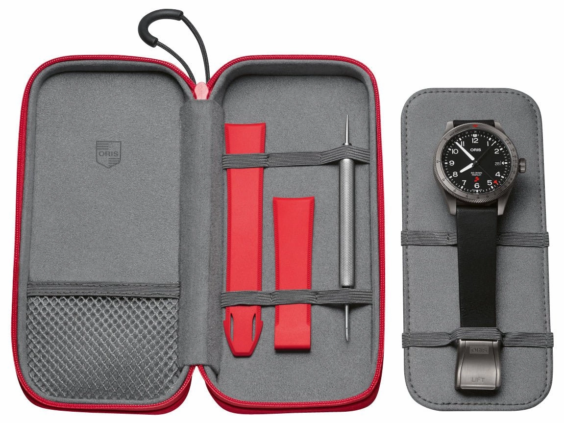 Limited Edition Oris Big Crown ProPilot GMT Rega Fleet Automatic Gray PVD Black Dial Black Leather Strap Interchangeable Red Rubber Strap Date Mens Watch 798 7773 4284 HB-ZQN-Set