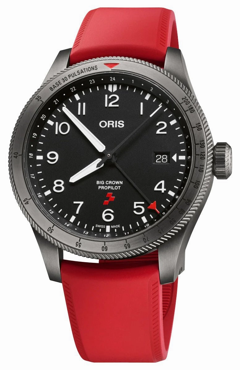 Limited Edition Oris Big Crown ProPilot GMT Rega Fleet Automatic Gray PVD Black Dial Black Leather Strap Interchangeable Red Rubber Strap Date Mens Watch 798 7773 4284 HB-ZQN-Set