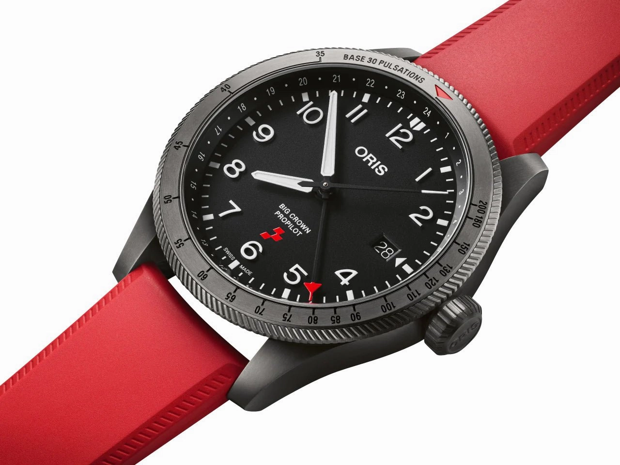 Limited Edition Oris Big Crown ProPilot GMT Rega Fleet Automatic Gray PVD Black Dial Black Leather Strap Interchangeable Red Rubber Strap Date Mens Watch 798 7773 4284 HB-ZQN-Set