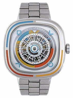 Limited Edition SEVENFRIDAY T-Series Bauhaus Inspired Automatic Stainless Steel White Skeleton Dial Mens Watch T1/08
