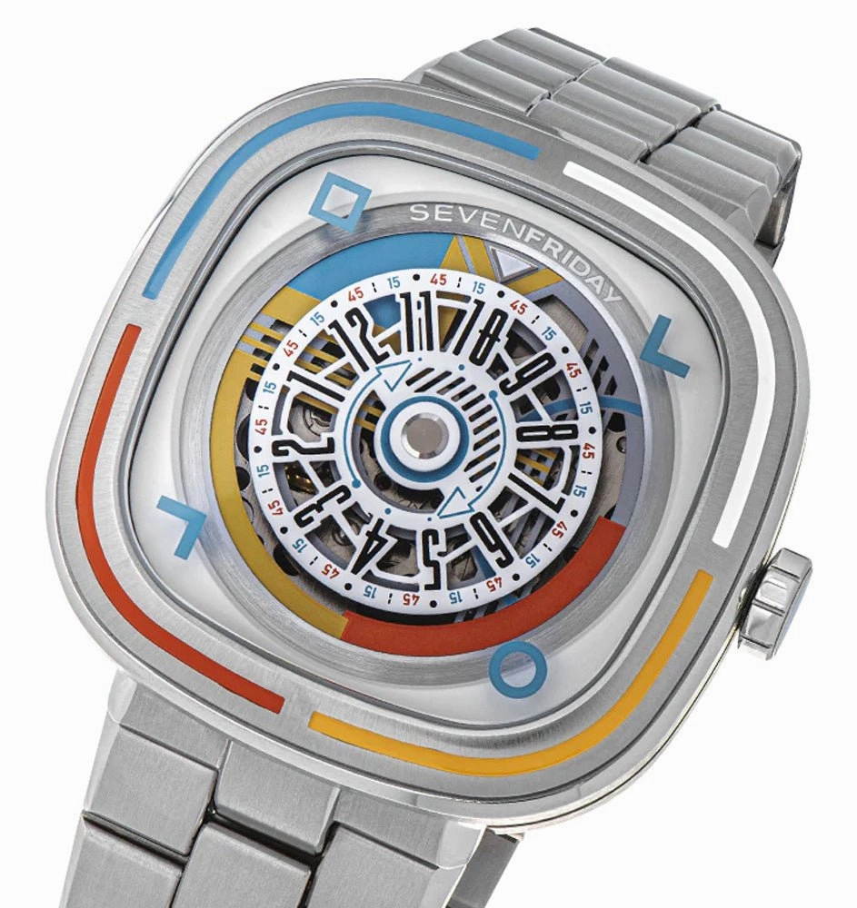 Limited Edition SEVENFRIDAY T-Series Bauhaus Inspired Automatic Stainless Steel White Skeleton Dial Mens Watch T1/08