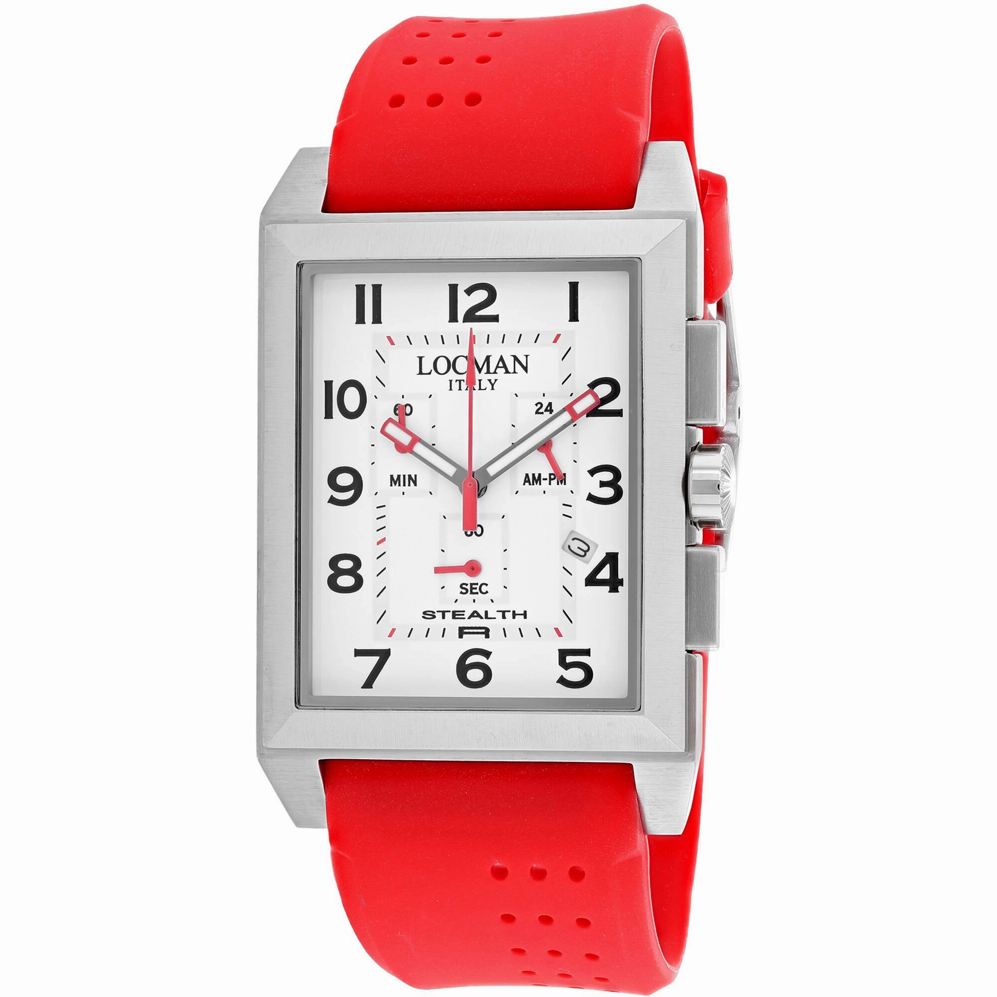 Locman Men's Watch - Stealth Chronograph White Dial Red Rubber Strap | 242WH2BK/RD