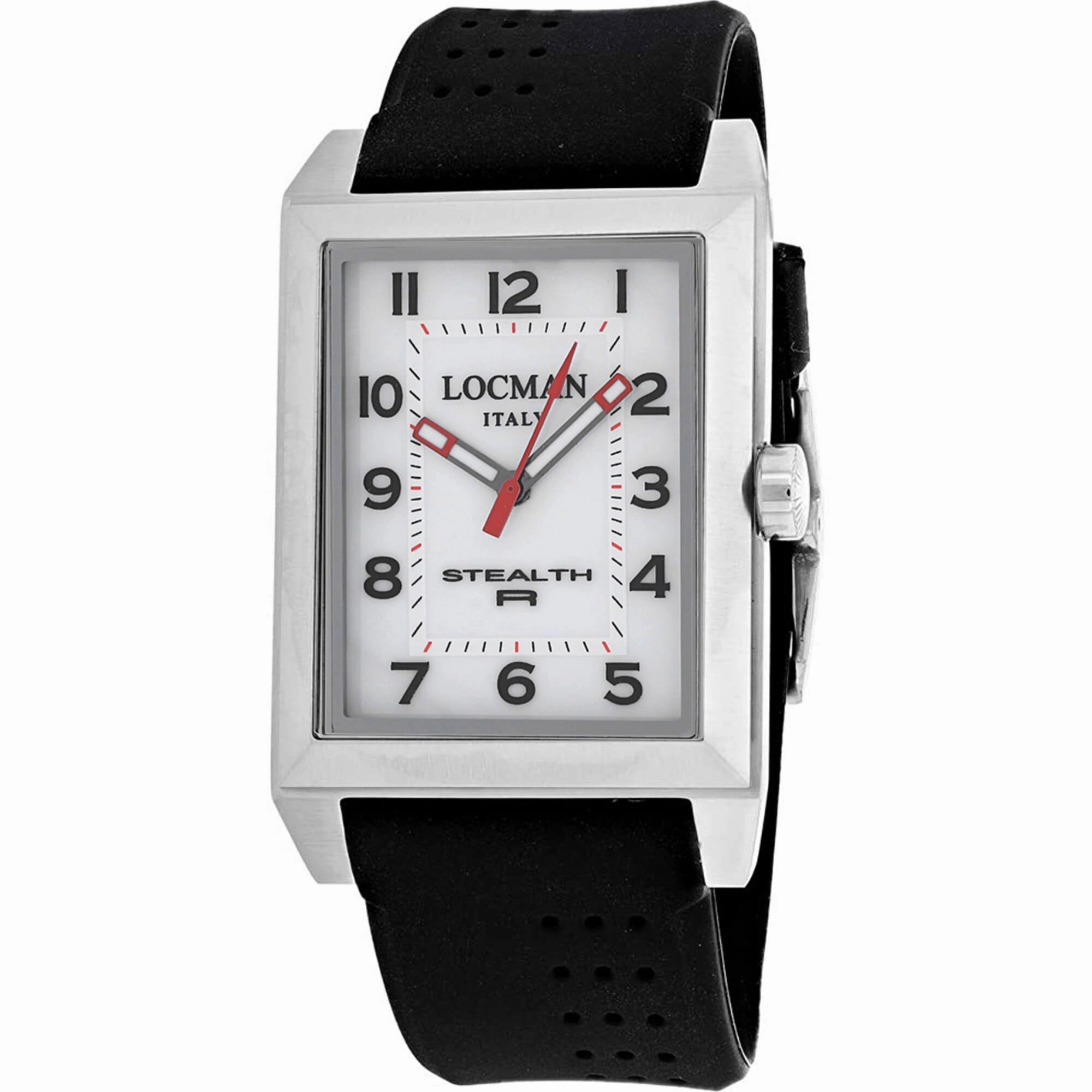 Locman Men's Watch - Stealth Quartz White Dial Black Rubber Strap | 242WH2BK/BKRU