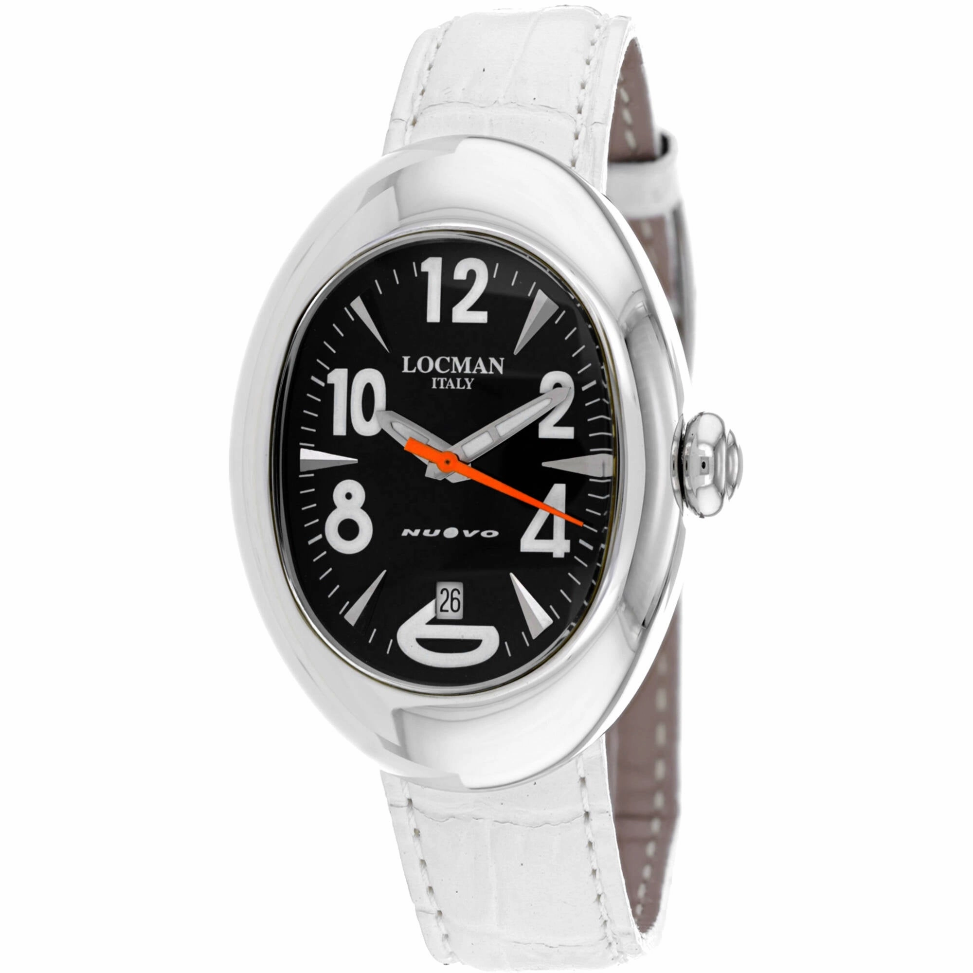 Locman Women's Watch - Classic Quartz Black Dial White Leather Strap | 2000WB