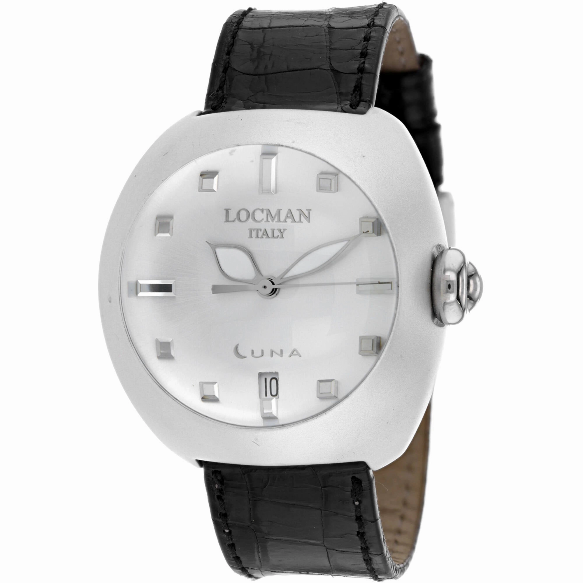Locman Women's Watch - Classic Quartz Silver Tone Dial Black Leather Strap | 4100SK