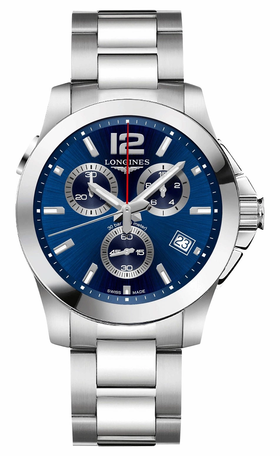 Longines Conquest Chronograph Stainless Steel Blue Dial Date Divers Quartz Mens Watch L3.702.4.96.6