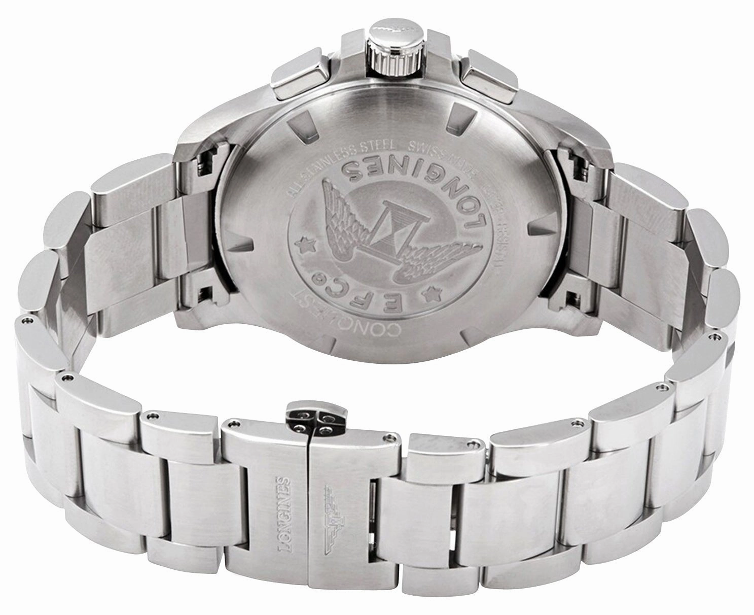 Longines Conquest V.H.P. Chronograph Stainless Steel Black Dial Perpetual Calendar Date Quartz Mens Watch L3.717.4.56.6