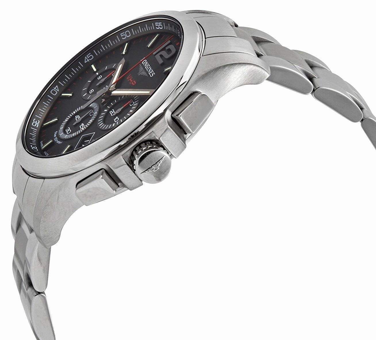 Longines Conquest V.H.P. Chronograph Stainless Steel Black Dial Perpetual Calendar Date Quartz Mens Watch L3.727.4.56.6
