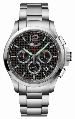 Longines Conquest V.H.P. Chronograph Stainless Steel Black Dial Perpetual Calendar Date Quartz Mens Watch L3.727.4.66.6