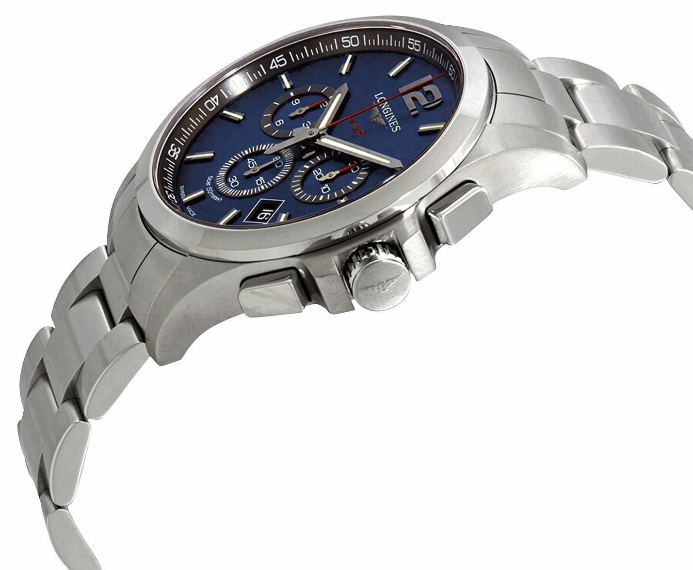 Longines Conquest V.H.P. Chronograph Stainless Steel Blue Dial Perpetual Calendar Date Quartz Mens Watch L3.727.4.96.6