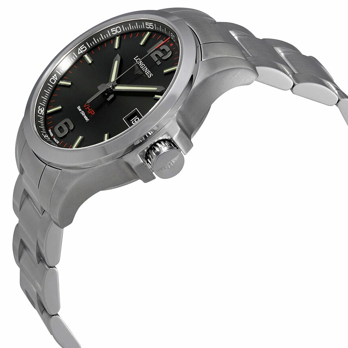 Longines Conquest V.H.P. Stainless Steel Black Dial Perpetual Calendar Date Quartz Mens Watch L3.716.4.56.6