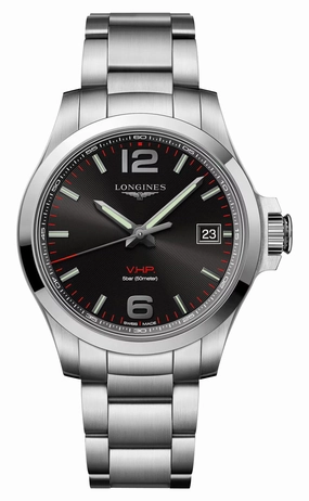 Longines Conquest V.H.P. Stainless Steel Black Dial Perpetual Calendar Date Quartz Mens Watch L3.716.4.56.6