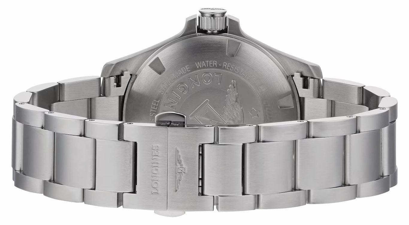 Longines Conquest V.H.P. Stainless Steel Black Dial Perpetual Calendar Date Quartz Mens Watch L3.716.4.56.6