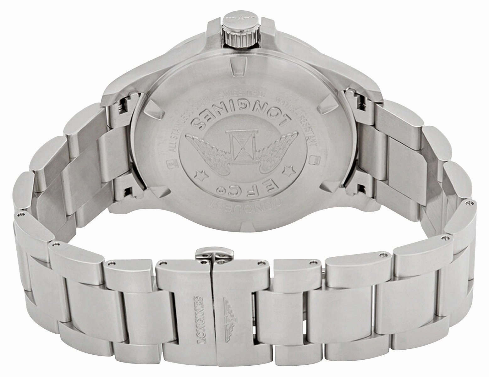 Longines Conquest V.H.P. Stainless Steel Black Dial Perpetual Calendar Date Quartz Mens Watch L3.726.4.56.6