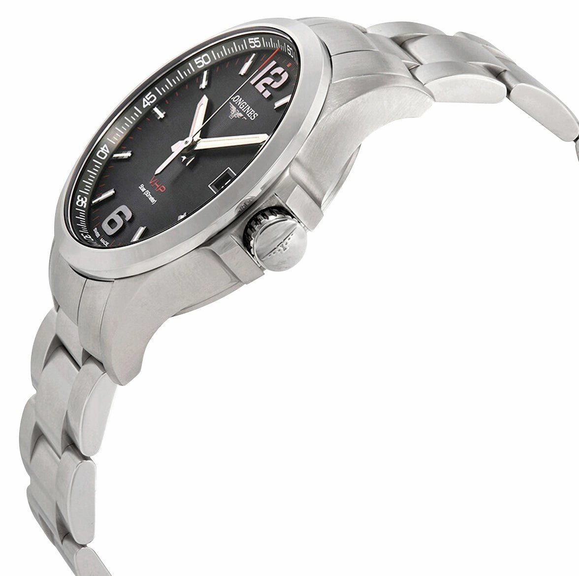 Longines Conquest V.H.P. Stainless Steel Black Dial Perpetual Calendar Date Quartz Mens Watch L3.726.4.56.6