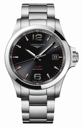 Longines Conquest V.H.P. Stainless Steel Black Dial Perpetual Calendar Date Quartz Mens Watch L3.726.4.56.6