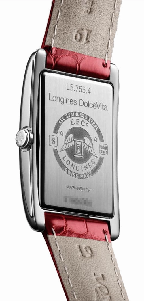 Longines DolceVita Stainless Steel Silver Dial Red Leather Strap Quartz Womens Watch L5.755.4.71.5