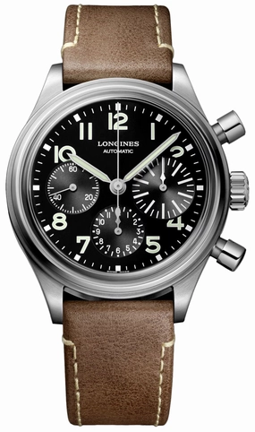 Longines Heritage Avigation BigEye Chronograph Black Dial Brown Leather Strap Mens Watch L2.816.4.53.2