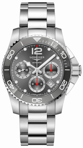 Longines HydroConquest Automatic Chronograph Stainless Steel Gray Dial Date Divers Mens Watch L3.783.4.76.6
