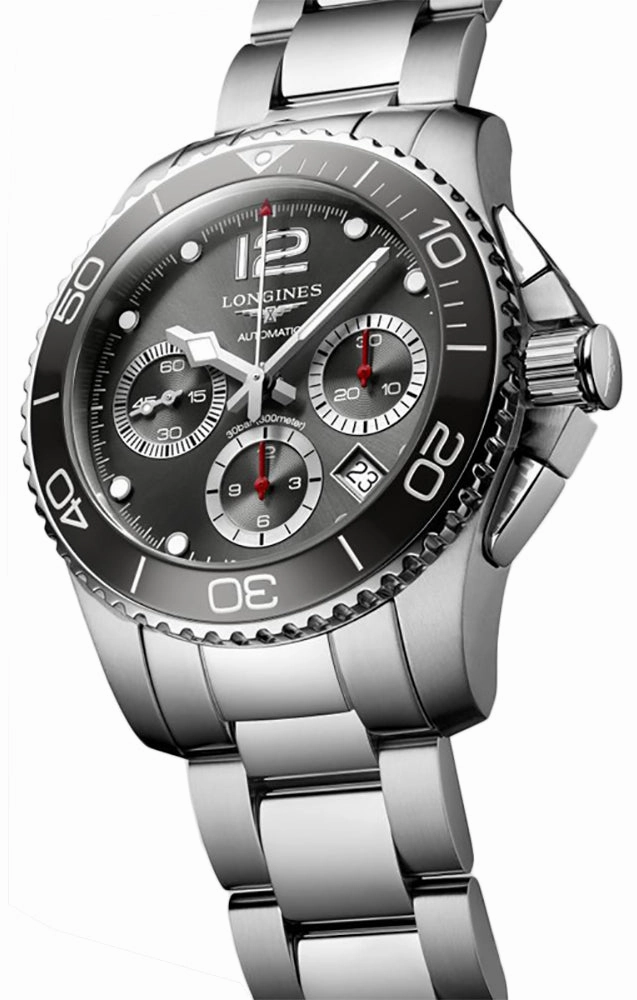 Longines HydroConquest Automatic Chronograph Stainless Steel Gray Dial Date Divers Mens Watch L3.783.4.76.6
