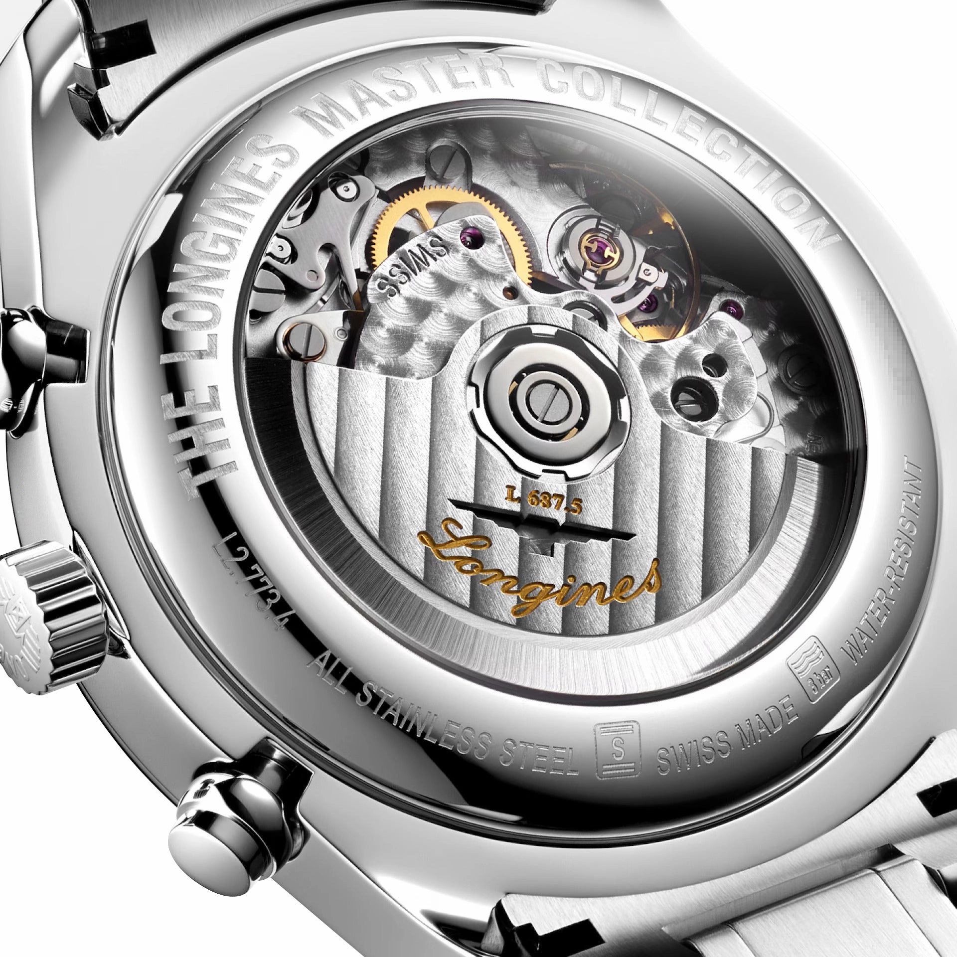 Longines Master Collection Complications Automatic Chronograph Stainless Steel Silver Dial Day/Date Month Moonphase Mens Watch L2.773.4.71.6