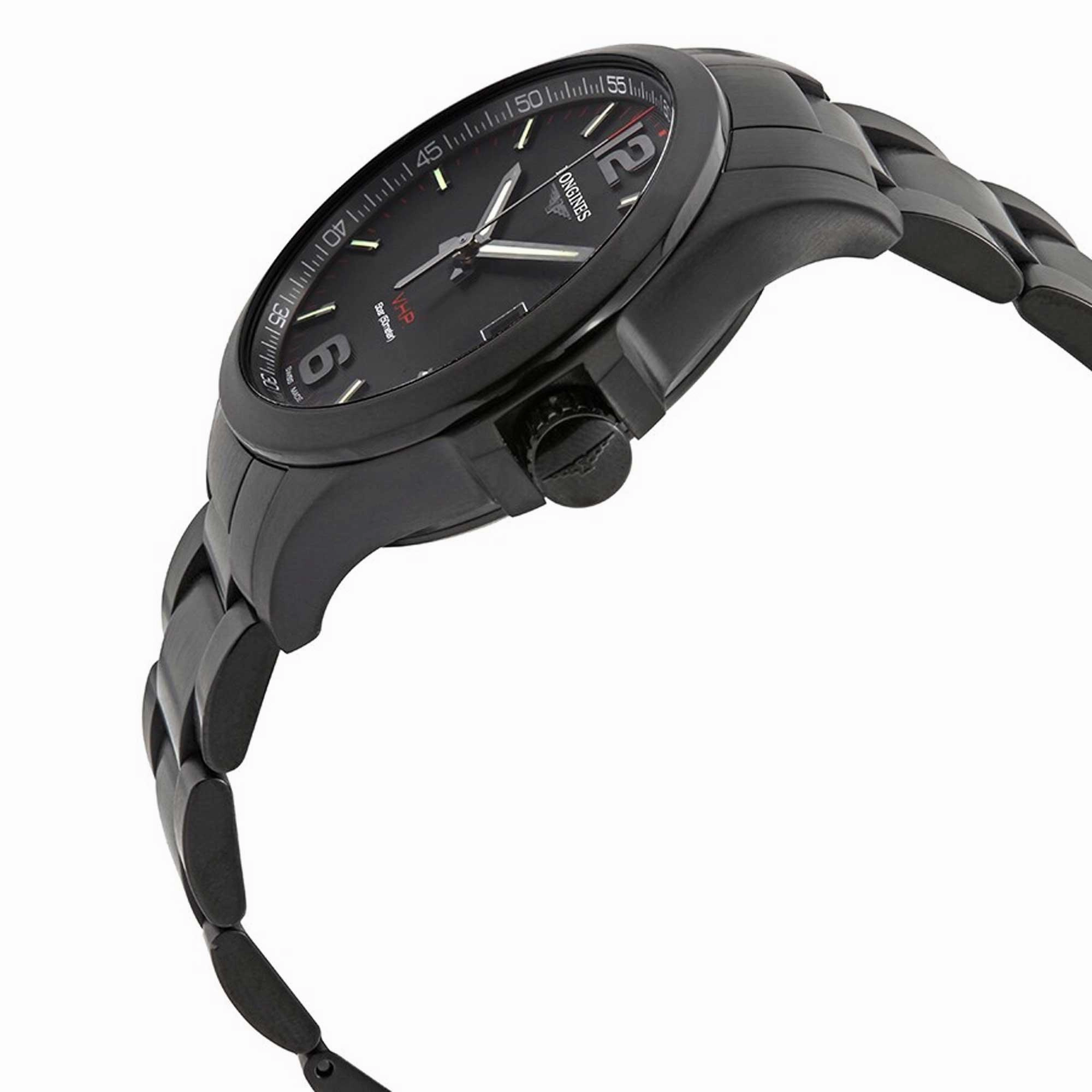 Longines Men's Watch - Conquest V.H.P. Date Display Black Steel Bracelet | L37162566