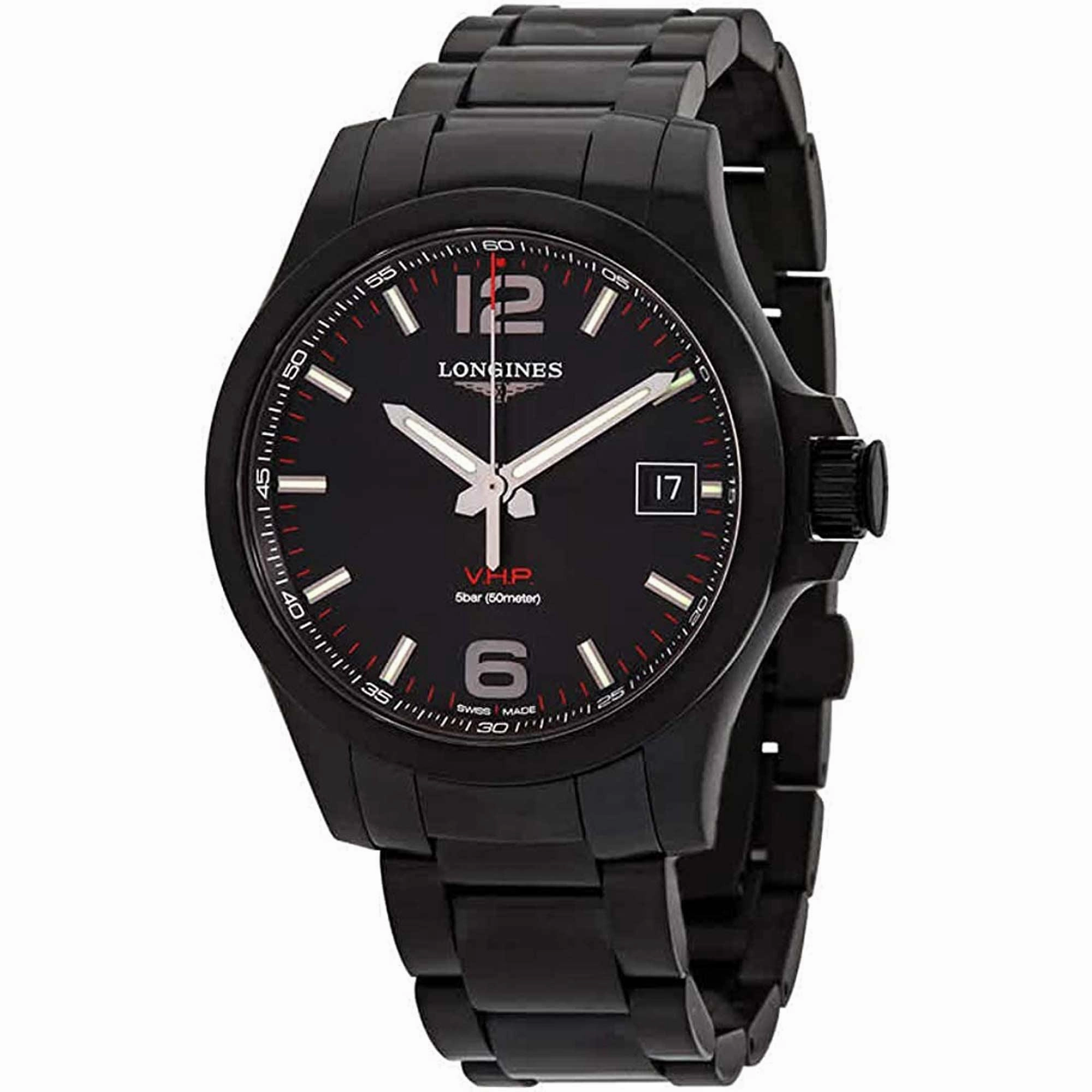Longines Men's Watch - Conquest V.H.P. Date Display Black Steel Bracelet | L37162566