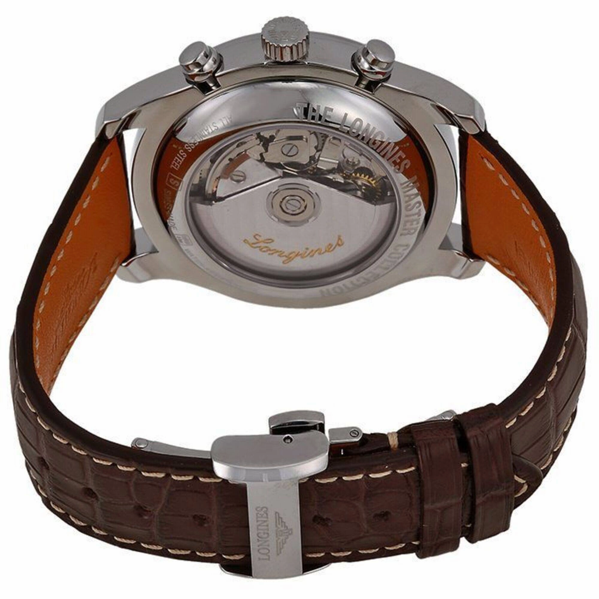 Longines Men's Watch - Master Moon Phase Silver Dial Brown Leather Strap | L27734783
