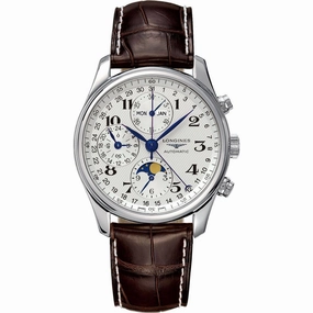 Longines Men's Watch - Master Moon Phase Silver Dial Brown Leather Strap | L27734783