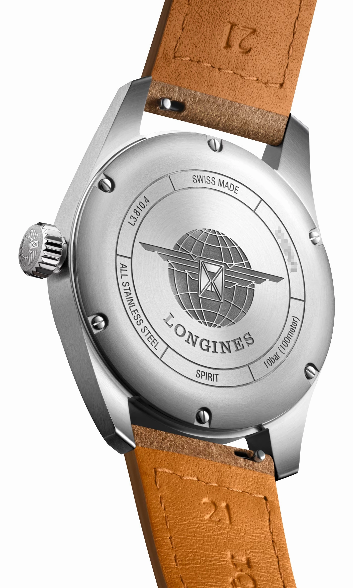 Longines Spirit Automatic COSC Stainless Steel Green Dial Brown Leather Strap Date Mens Watch L3.810.4.03.2