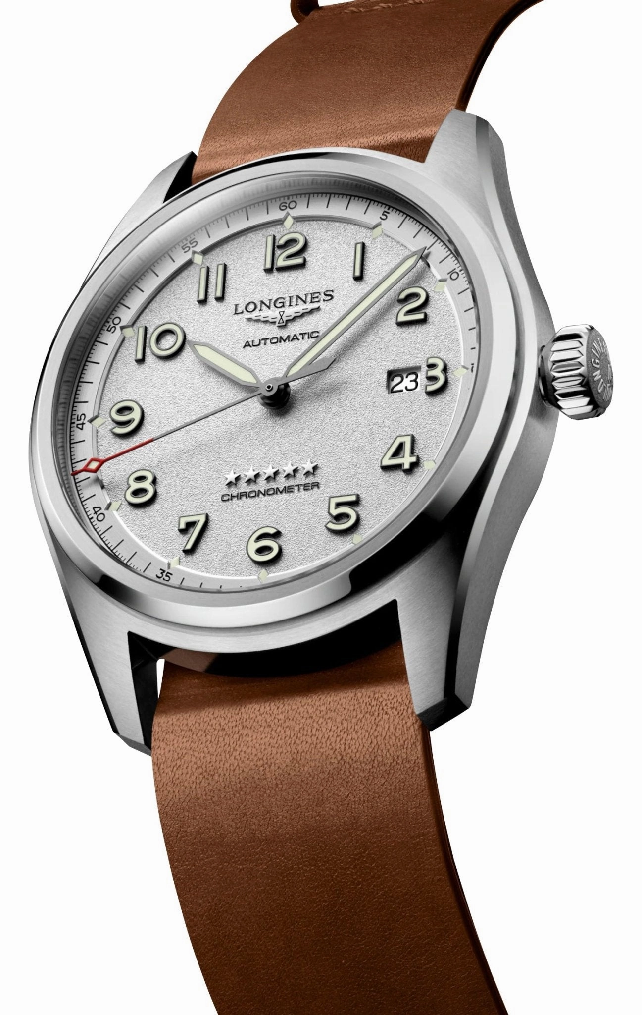 Longines Spirit Prestige Edition Automatic COSC Stainless Steel Silver Dial Interchangeable Brown Leather/NATO Strap Date Mens Watch L3.811.4.73.9