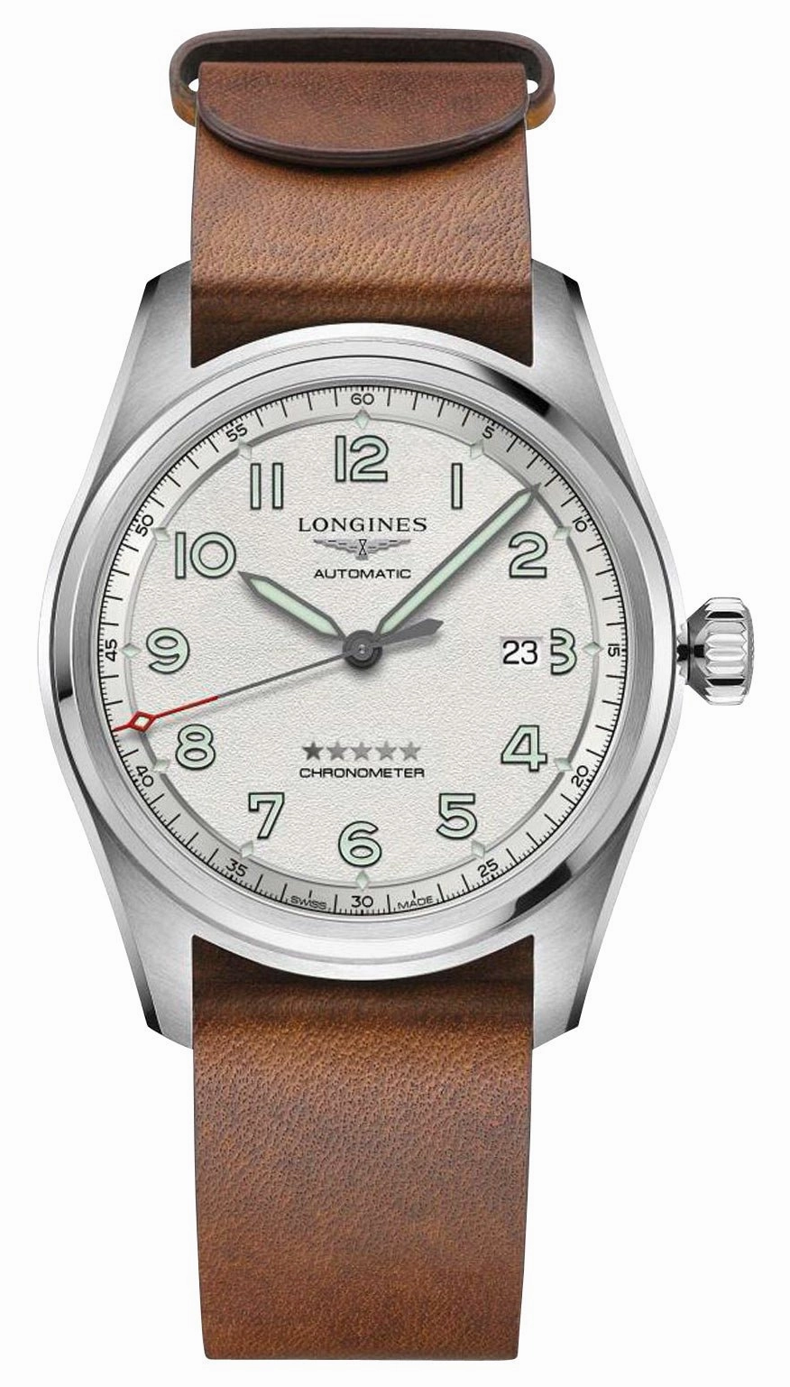 Longines Spirit Prestige Edition Automatic COSC Stainless Steel Silver Dial Interchangeable Brown Leather/NATO Strap Date Mens Watch L3.811.4.73.9
