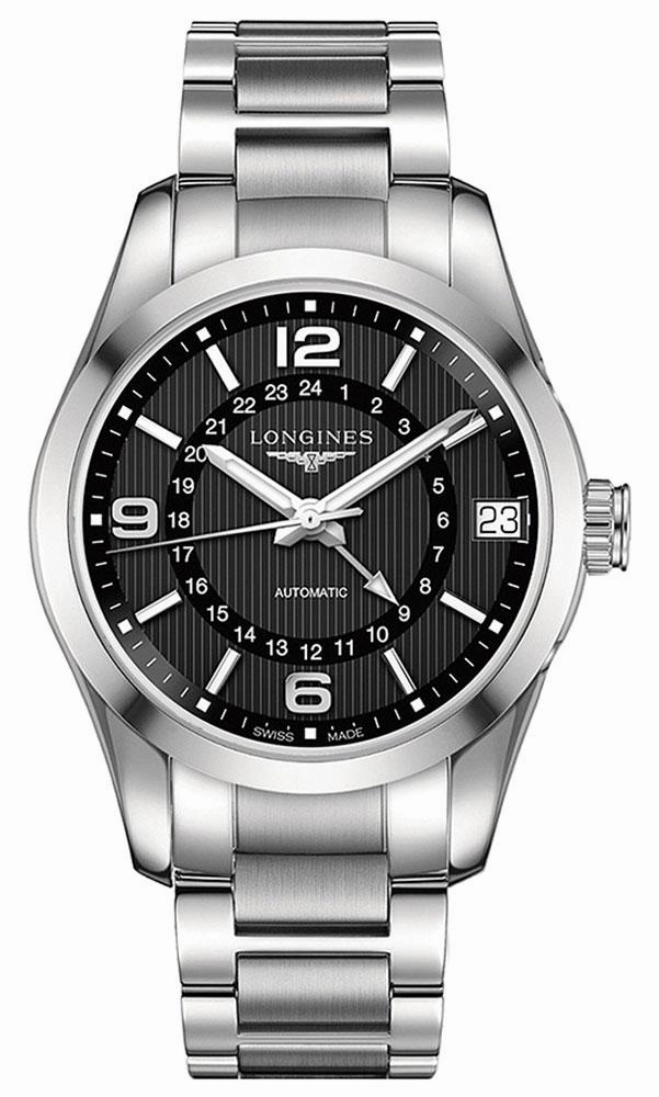 LonginesConquest Classic Automatic Stainless Steel Black Dial GMTDate Mens Watch L2.799.4.56.6