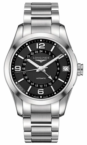 LonginesConquest Classic Automatic Stainless Steel Black Dial GMTDate Mens Watch L2.799.4.56.6