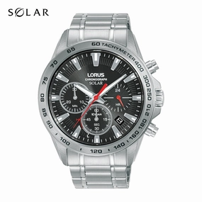 Lorus Black Dial Solar Chronograph Mens Watch RZ501AX9