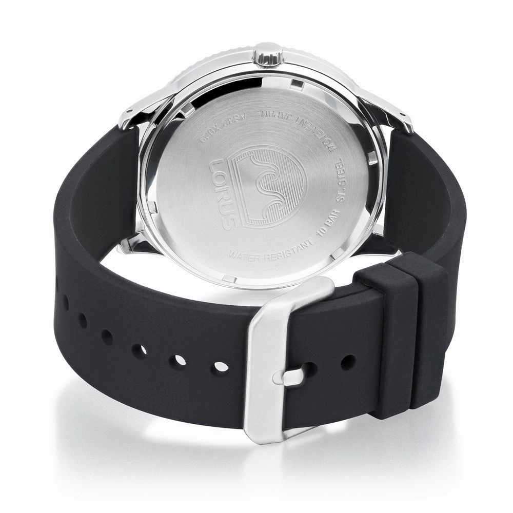 Lorus Blue Dial Black Silicone Strap Solar Mens Watch RX319AX9