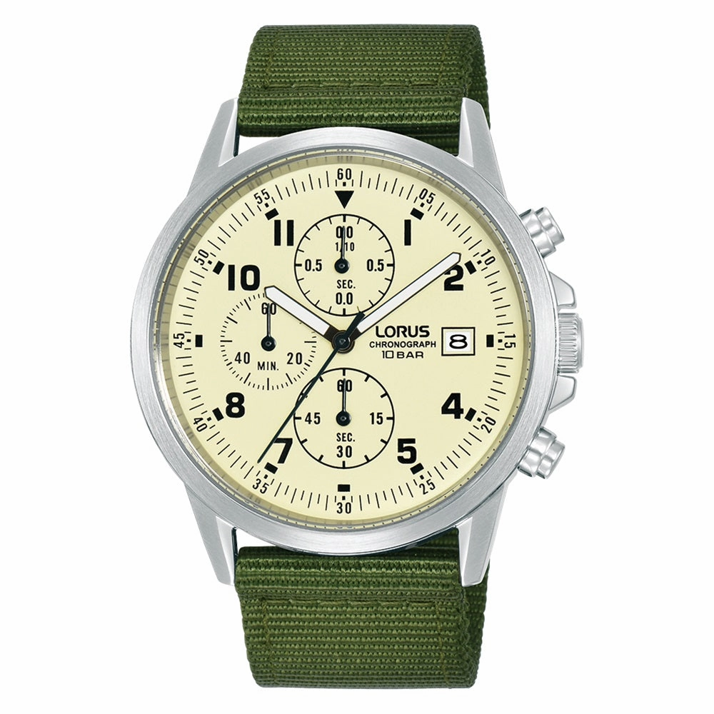 Lorus Chronograph Green Strap Mens Watch RM345JX9