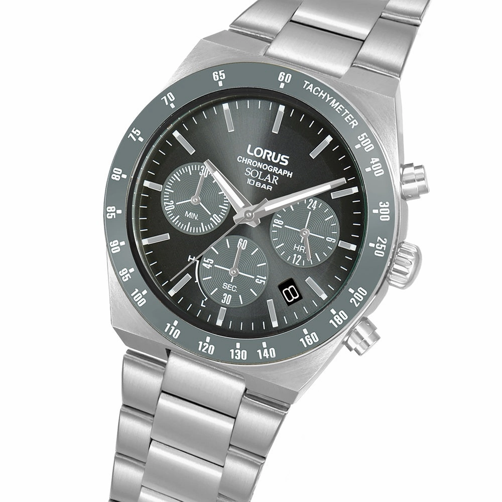 Lorus Grey Dial Solar Chronograph Mens Watch RZ519AX9