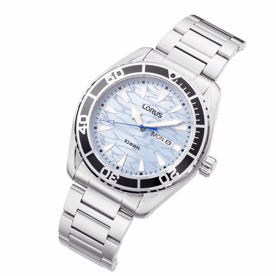 Lorus Light Blue Wave Dial Mens Watch RH389AX9