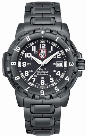Luminox F-117 Nighthawk Black PVD Black Dial Date Divers Quartz Mens Watch XA.6402