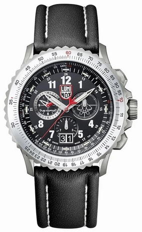 Luminox F-22 Raptor Chronograph Titanium Black Dial Black Leather Strap Date Divers Quartz Mens Watch XA.9241