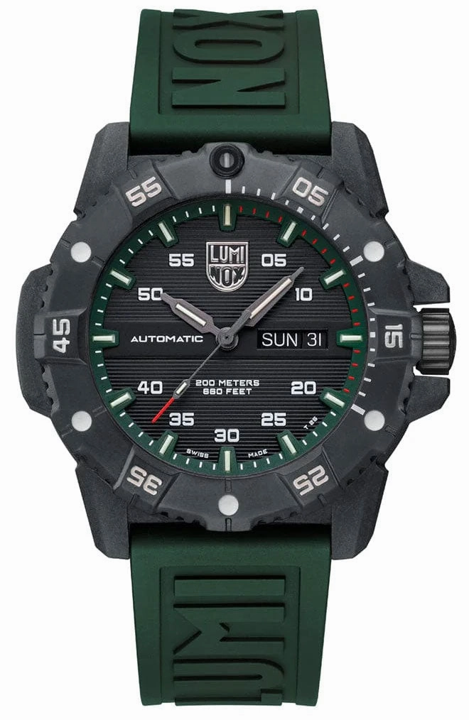 Luminox Master Carbon SEAL Automatic CARBONOX  Black Dial Green Rubber Strap Day/Date Divers Mens Watch XS.3877