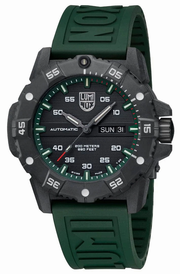 Luminox Master Carbon SEAL Automatic CARBONOX  Black Dial Green Rubber Strap Day/Date Divers Mens Watch XS.3877