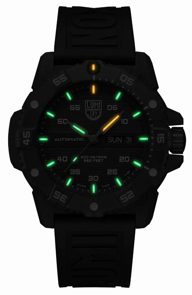 Luminox Master Carbon SEAL Automatic CARBONOX  Black Dial Green Rubber Strap Day/Date Divers Mens Watch XS.3877