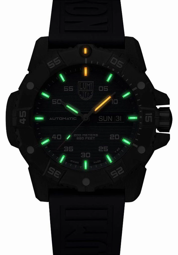 Luminox Master Carbon SEAL Automatic CARBONOX  Black Dial Red Rubber Strap Day/Date Divers Mens Watch XS.3875
