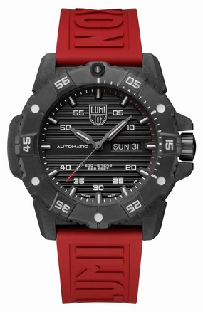 Luminox Master Carbon SEAL Automatic CARBONOX  Black Dial Red Rubber Strap Day/Date Divers Mens Watch XS.3875