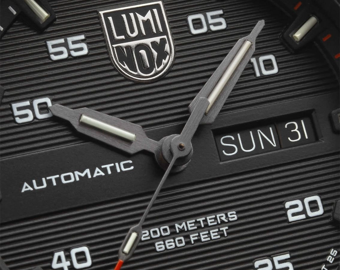 Luminox Master Carbon SEAL Automatic CARBONOX  Black Dial Red Rubber Strap Day/Date Divers Mens Watch XS.3875