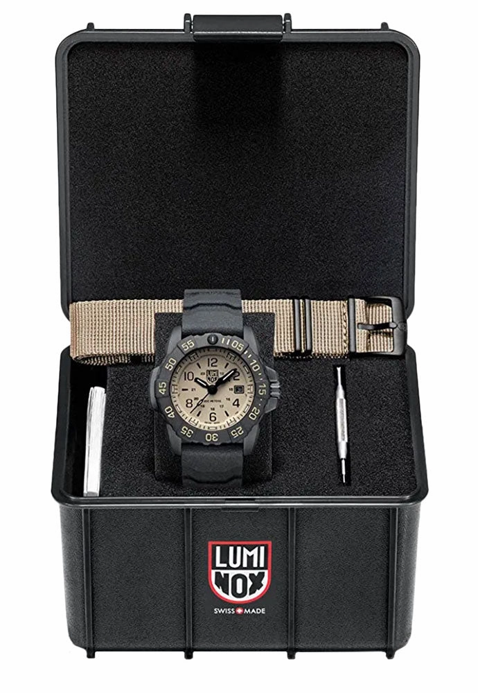 Luminox Navy SEAL Black Stainless Steel Black Rubber Strap Sand Dial Date Divers Quartz Interchangeable NATO Strap Mens Watch XS.3251.CBNSF.SET